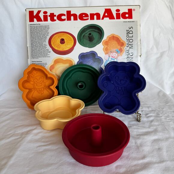 Kitchen Aid Baking Molds Silicone Set of 5 Bundt, Doll, Round, Bear, Flower - Picture 1 of 8